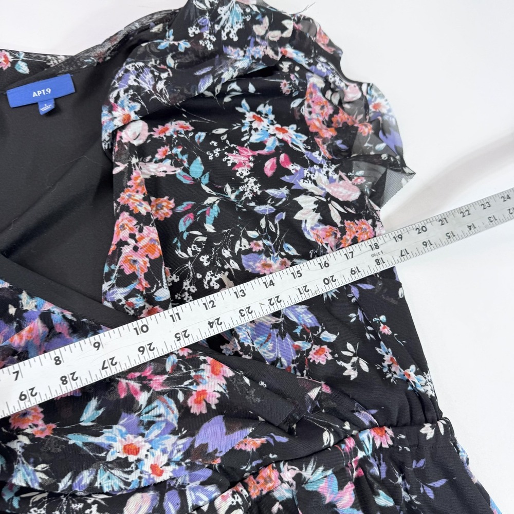 Apt. 9 Dress Womens Large Black Floral Chiffon Wrap Maxi Ruffle Hem Lined - Picture 9 of 11